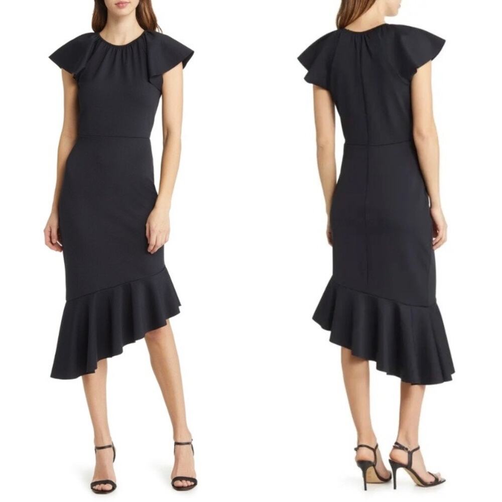 Rachel Parcell Black Scuba Knit Asymmetrical Sheath Midi Dress Sz.XXL